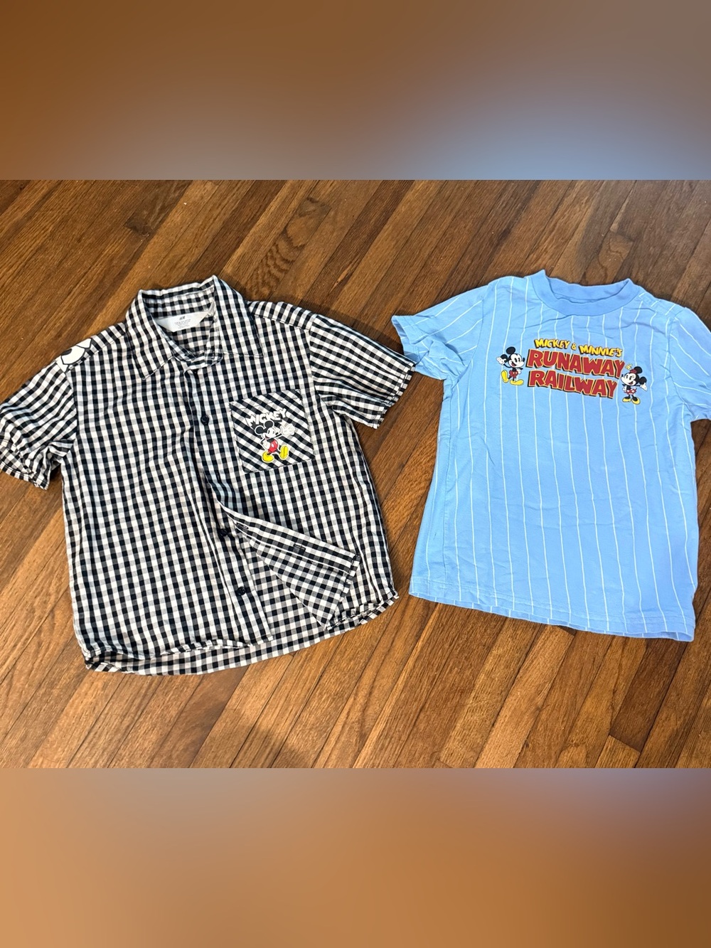 H&M Black & White Gingham Button-Down Shirt & Disney Mickey Mouse Shirt
